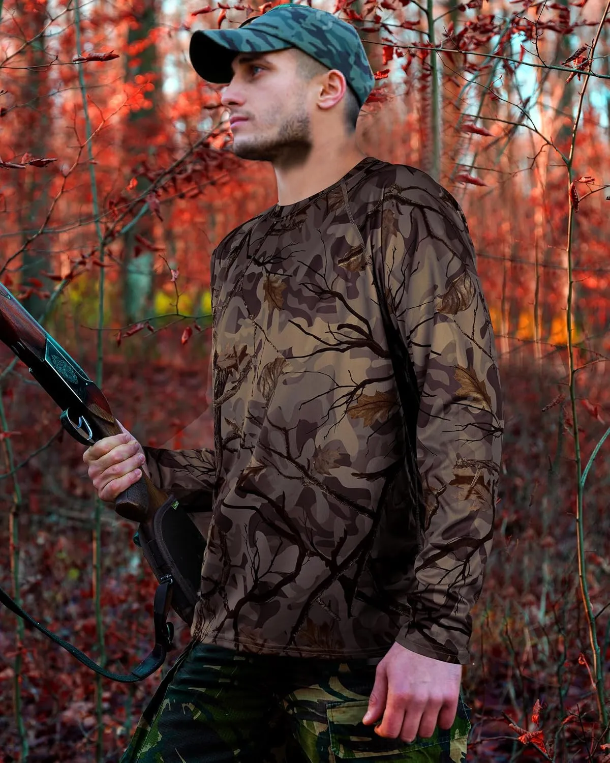 FISHEAL Men's Camo Hunting Shirts - Long Sleeve Performance Camouflage Fishing Shirt Lightweight Quick Dry UPF 50 