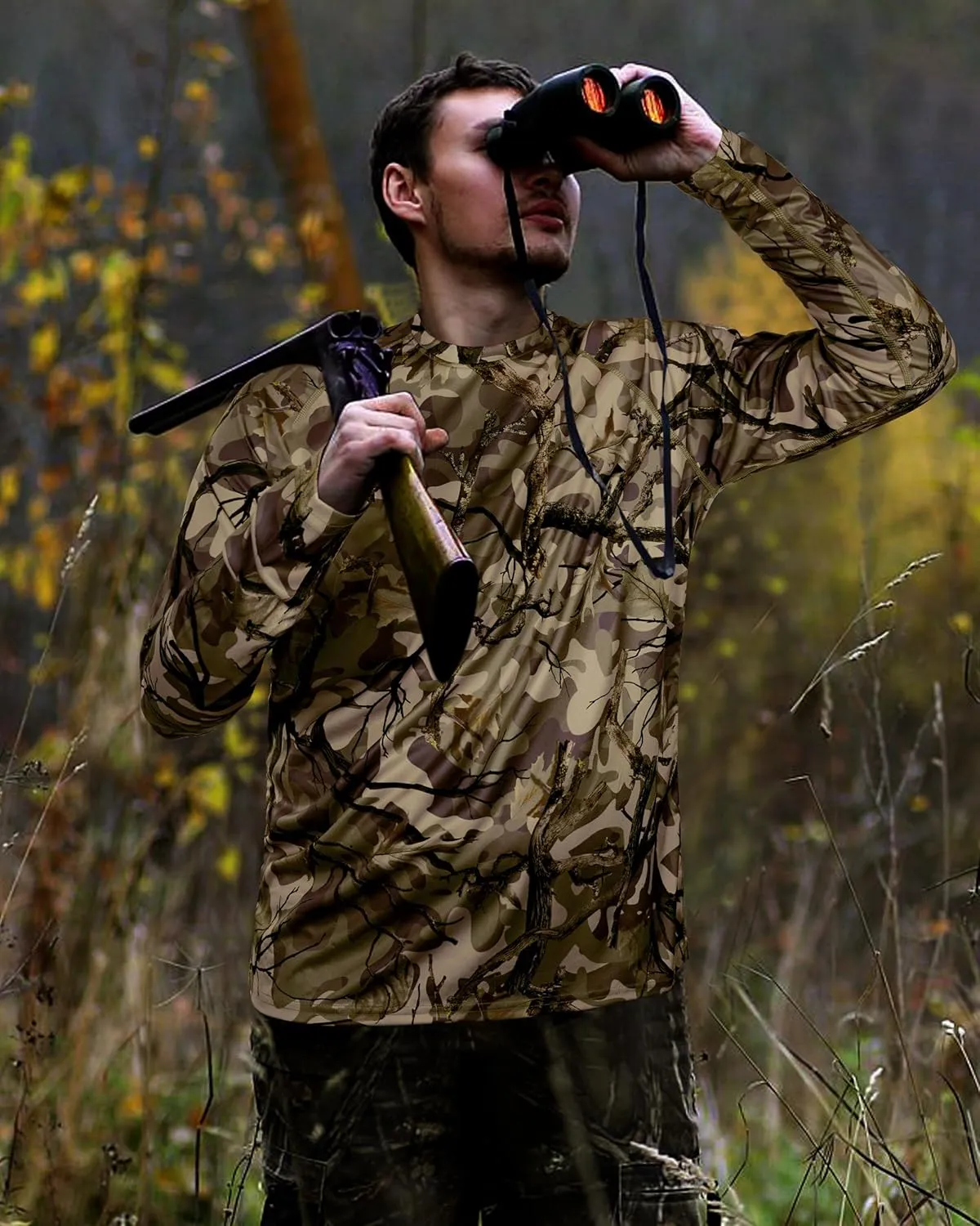 FISHEAL Men's Camo Hunting Shirts - Long Sleeve Performance Camouflage Fishing Shirt Lightweight Quick Dry UPF 50 