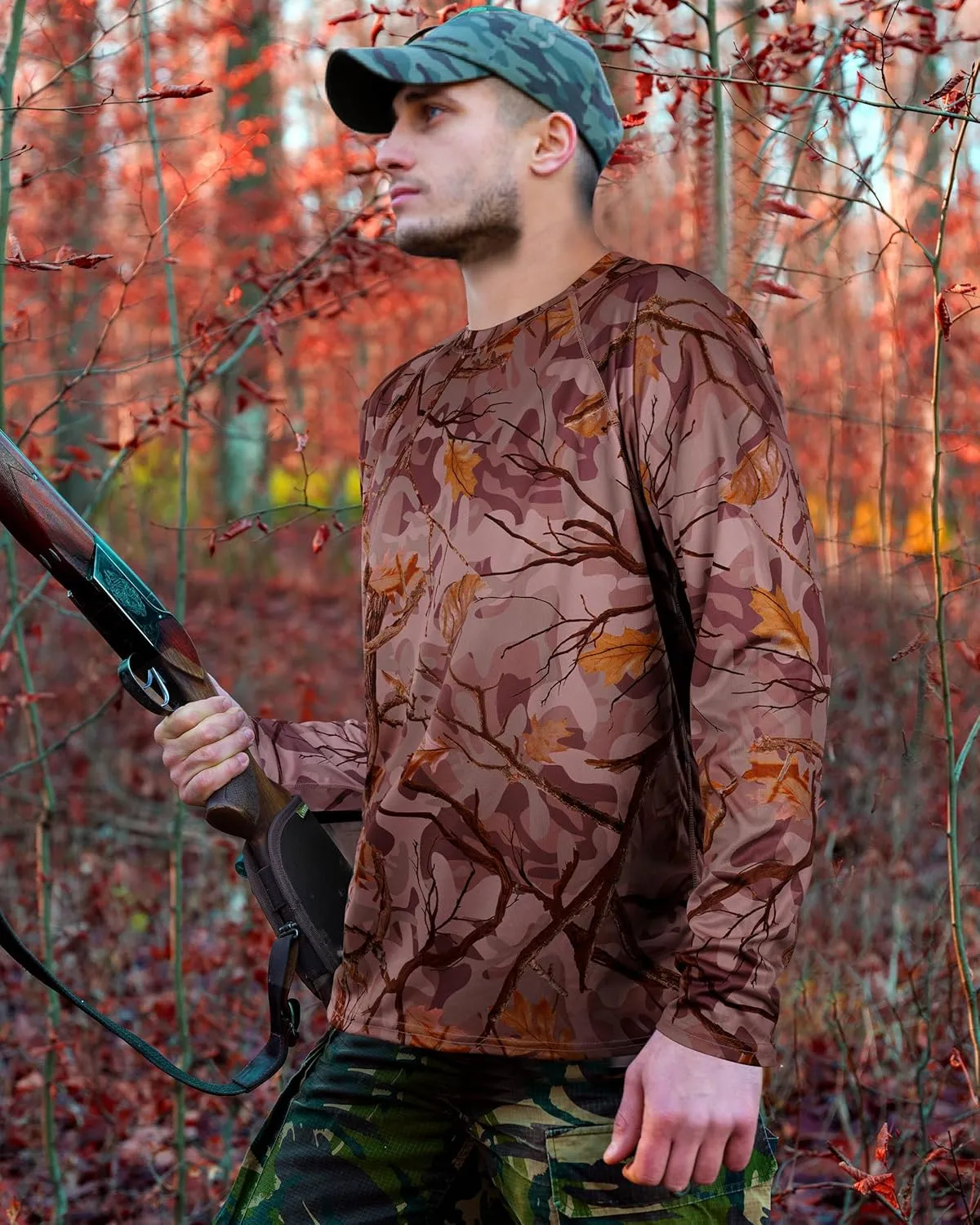FISHEAL Men's Camo Hunting Shirts - Long Sleeve Performance Camouflage Fishing Shirt Lightweight Quick Dry UPF 50 