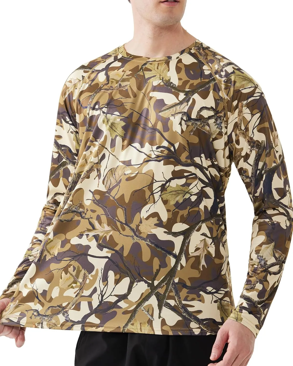 FISHEAL Men's Camo Hunting Shirts - Long Sleeve Performance Camouflage Fishing Shirt Lightweight Quick Dry UPF 50 