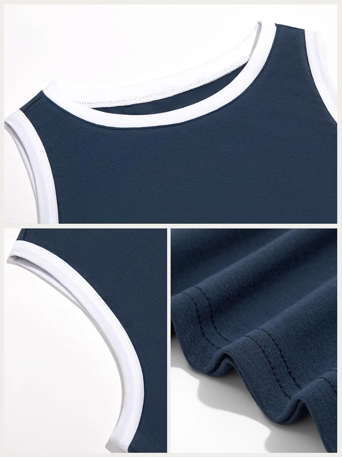 Fisoew Womens Summer Tank Tops Casual Slim Fit Sleeveless Color Block Crew Neck Workout Tees