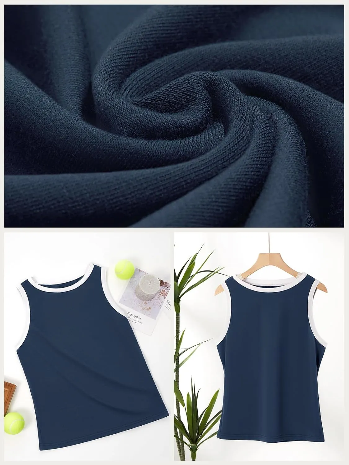 Fisoew Womens Summer Tank Tops Casual Slim Fit Sleeveless Color Block Crew Neck Workout Tees