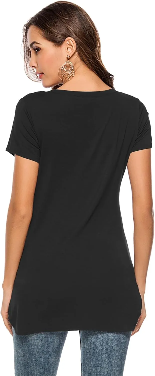 Florboom Womens Casual Tunic Tops Short/Long Sleeve Tshirts Scoop Neck Long Shirt Fitted Tees