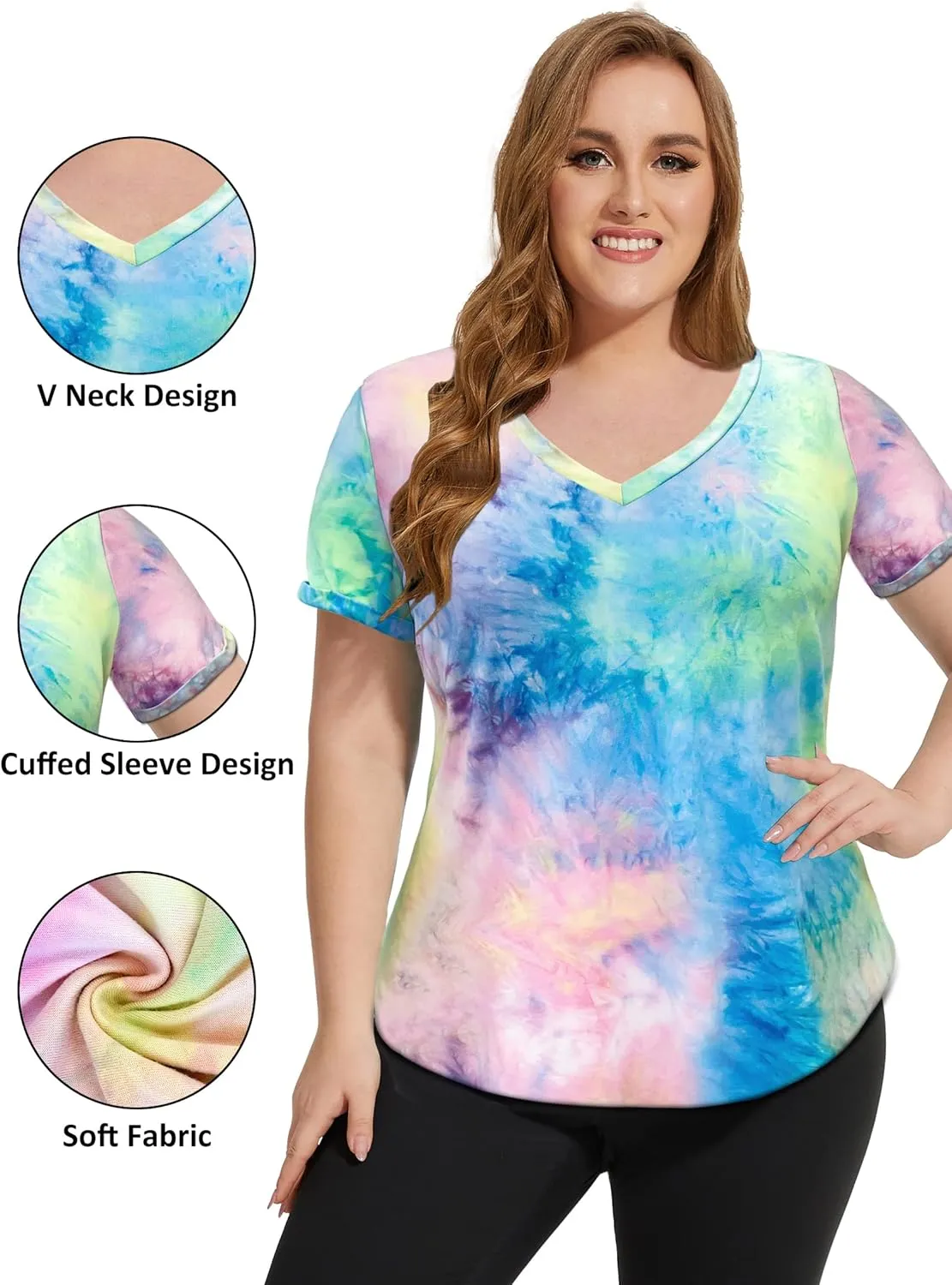FOREYOND Plus Size Workout Tops for Women Short Sleeves V Neck Yoga Shirts Loose Fit Athletic Gym Running Clothes Summer