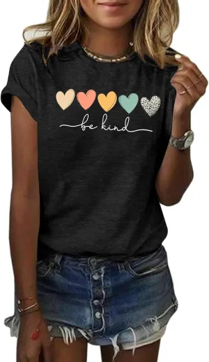 GEMLON Graphic T-Shirts for Women Loose Print Short Sleeve Tops Summer Casual Tees Shirt