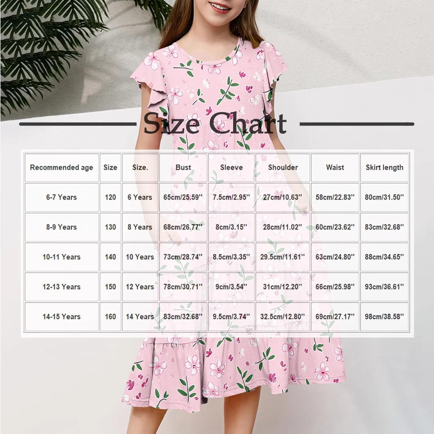Girls Dresses Summer Floral Print Ruffle Tiered Layers Flowy Swing Sundress Casual Short Sleeve A-Line Midi Dress