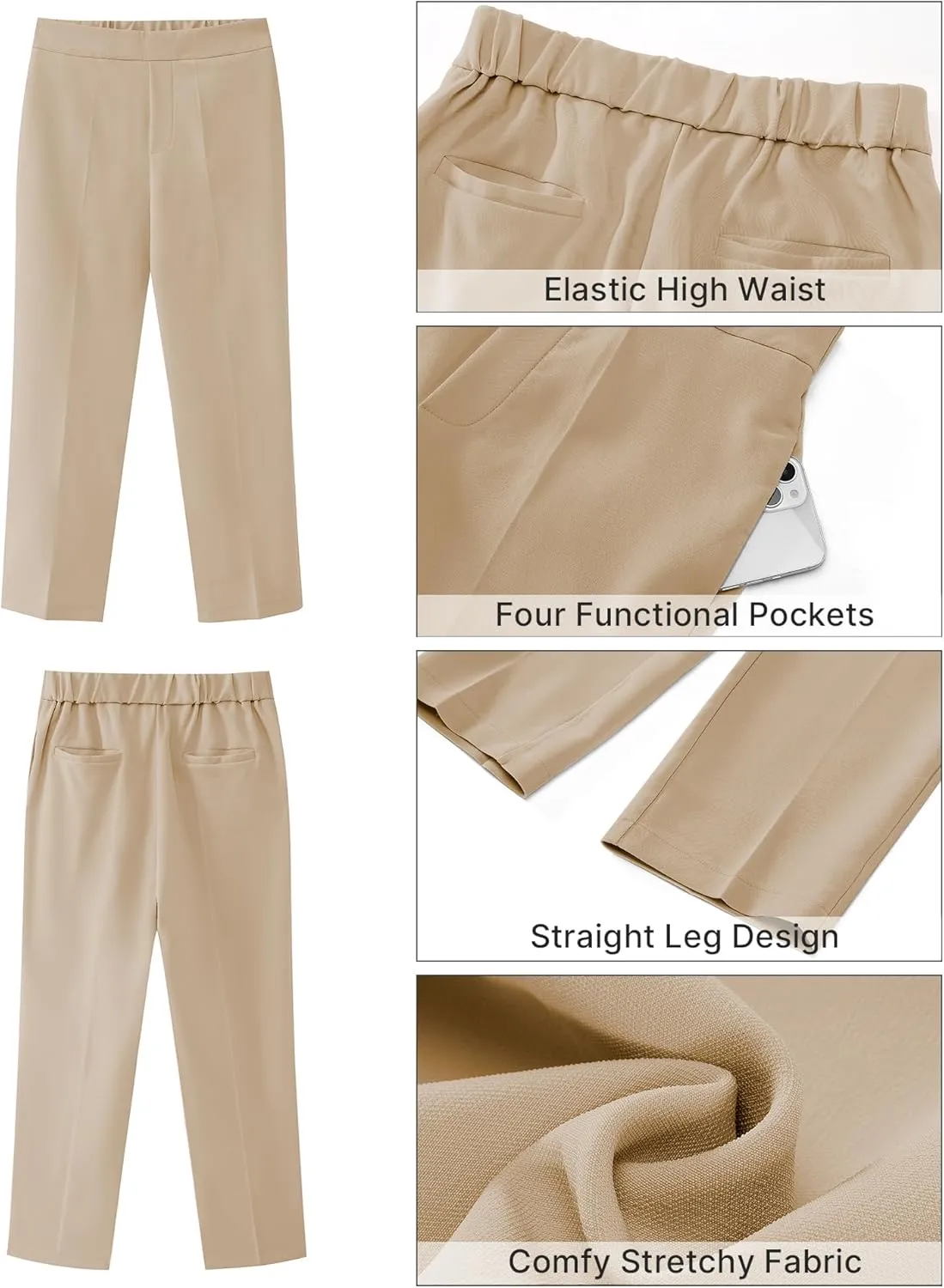 GRAPENT Capri Pants for Women High Waisted Pull On Dress Pants Slim Straight Leg Stretchy Waist Capris Trousers Pants