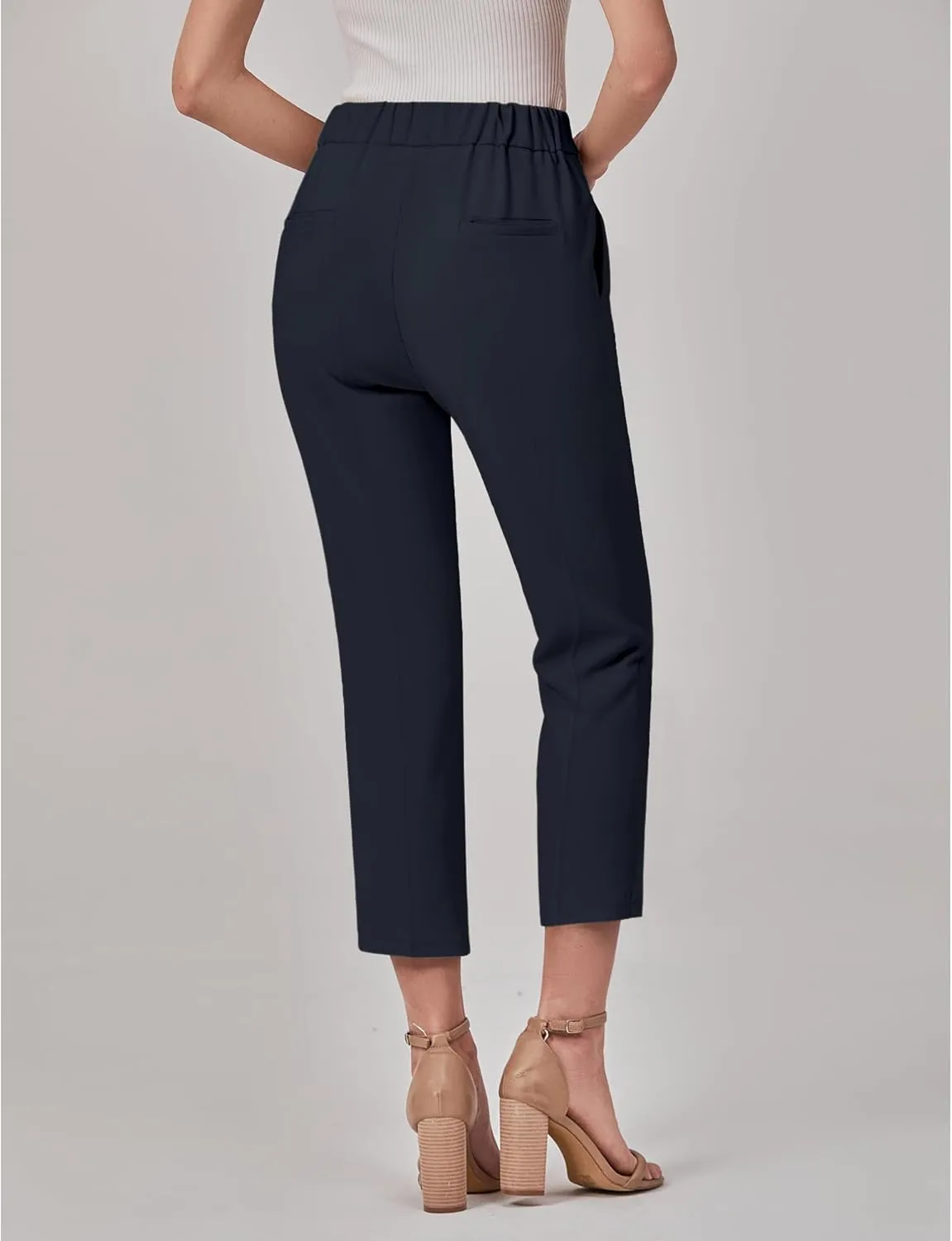 GRAPENT Capri Pants for Women High Waisted Pull On Dress Pants Slim Straight Leg Stretchy Waist Capris Trousers Pants