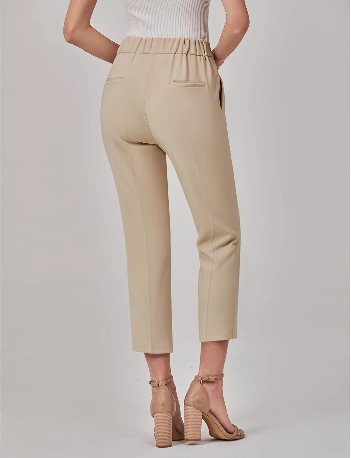 GRAPENT Capri Pants for Women High Waisted Pull On Dress Pants Slim Straight Leg Stretchy Waist Capris Trousers Pants