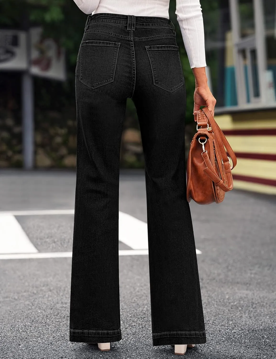 GRAPENT Womens Flare Jeans High Waisted Wide Leg Baggy Jean for Women Stretch Denim Pants