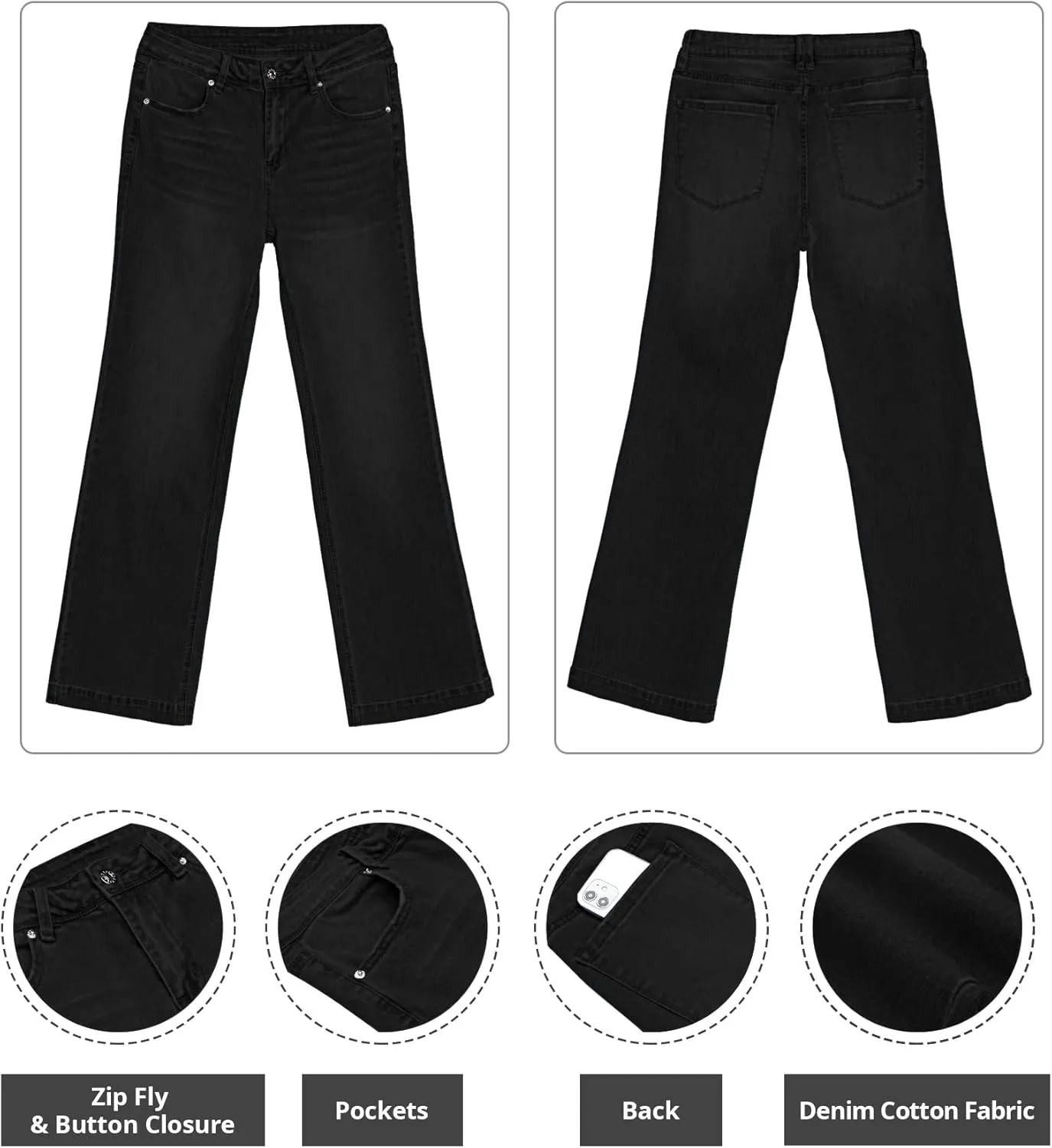 GRAPENT Womens Flare Jeans High Waisted Wide Leg Baggy Jean for Women Stretch Denim Pants