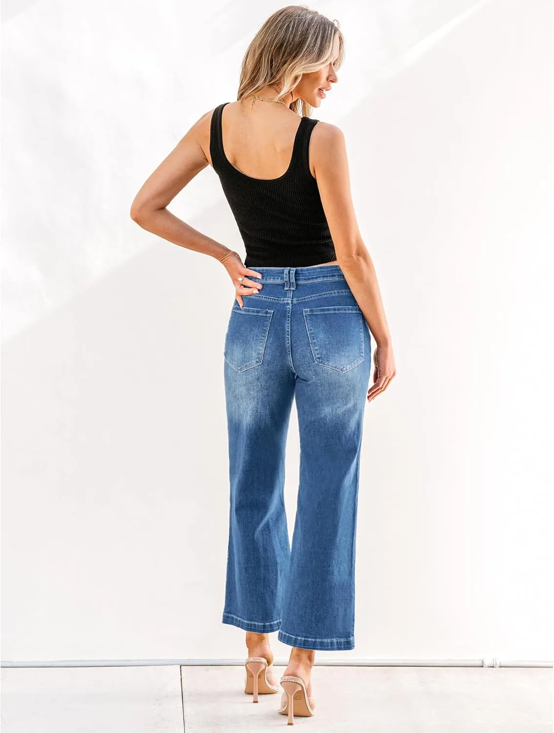GRAPENT Womens Flare Jeans High Waisted Wide Leg Baggy Jean for Women Stretch Denim Pants