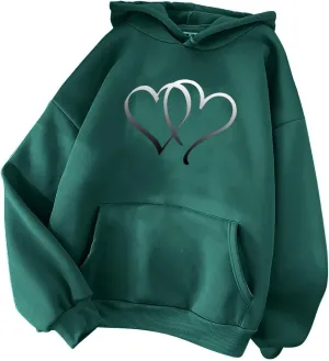 Graphic Hoodies for Teen Girls Women Heart Print Long Sleeve Oversized Pullover Cute Sweatshirts Plus Size Fashion Tops