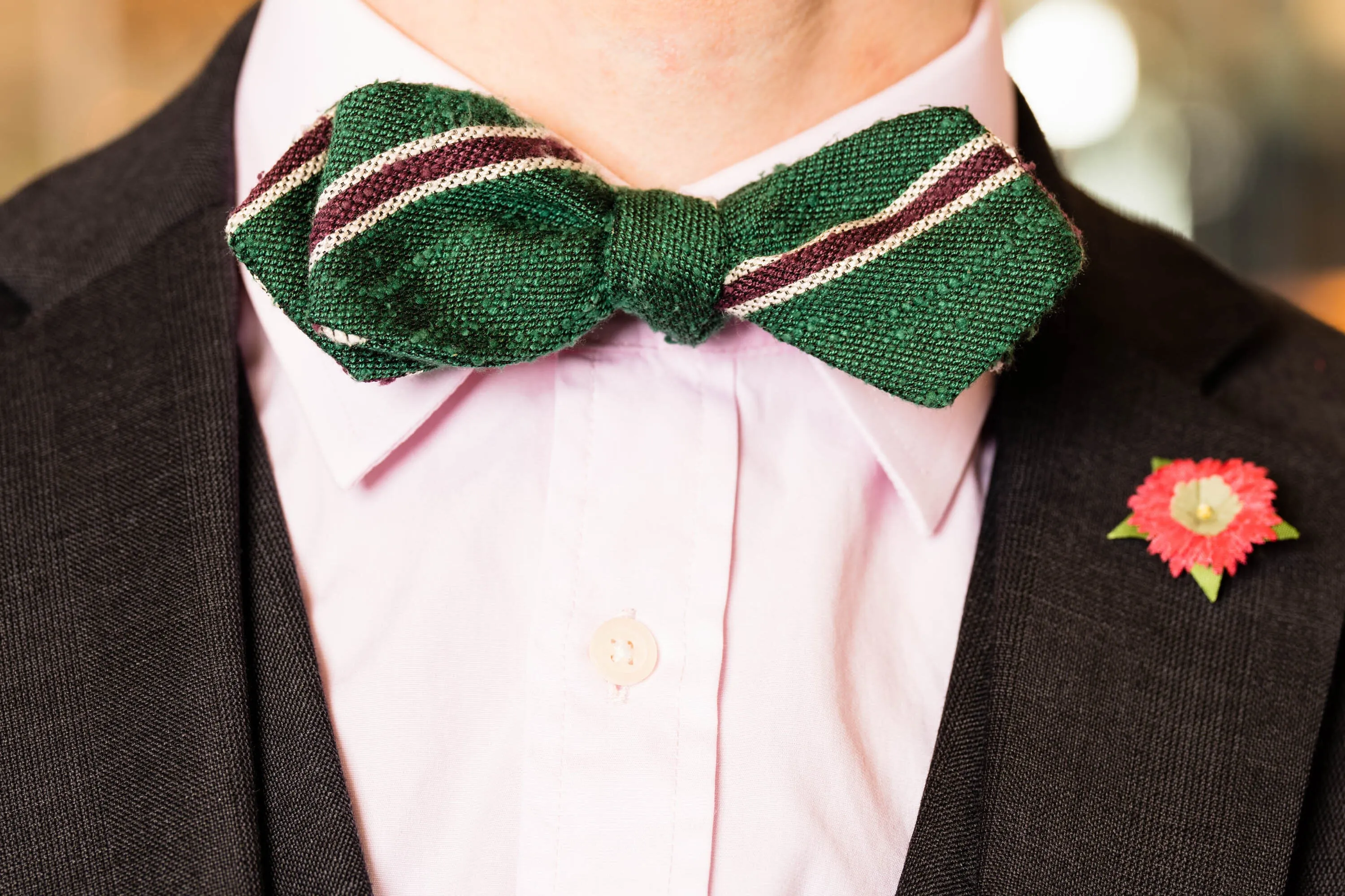 Green & Purple Shantung Silk Striped Bow Tie