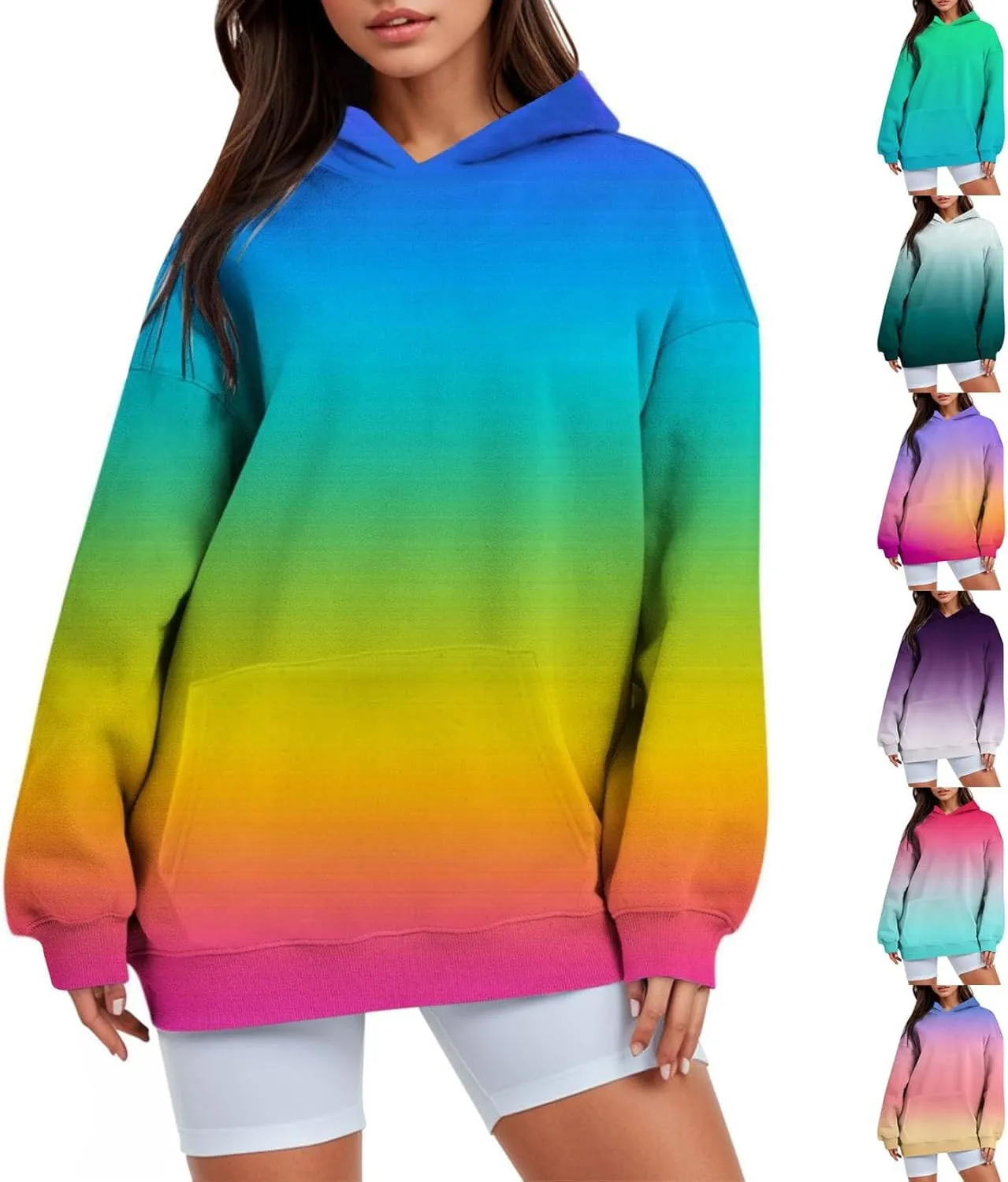 GREFER Oversized Sweatshirt for Women Solid Hooded Sweatshirts Long Sleeve Shirts Fall Trendy Outfits Hoodies with Pockets