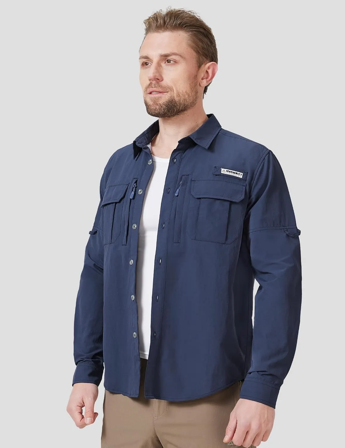 Haimont Men's Sun Protection Button Down Shirts Long Sleeve Hiking Fishing Travel Shirt Quick Dry Outdoor Top