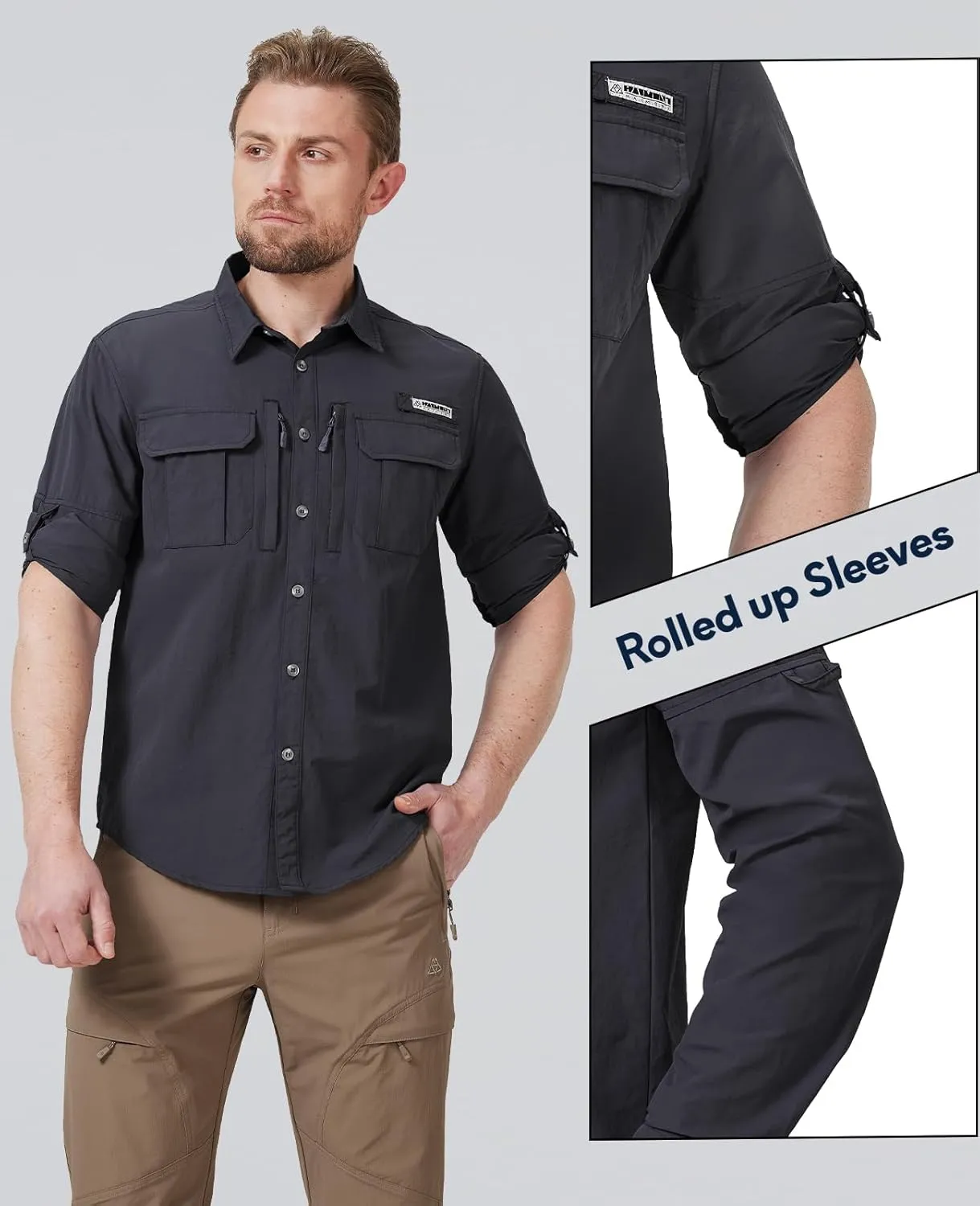 Haimont Men's Sun Protection Button Down Shirts Long Sleeve Hiking Fishing Travel Shirt Quick Dry Outdoor Top