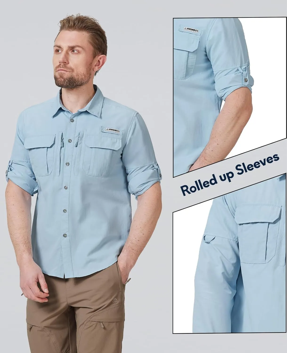 Haimont Men's Sun Protection Button Down Shirts Long Sleeve Hiking Fishing Travel Shirt Quick Dry Outdoor Top