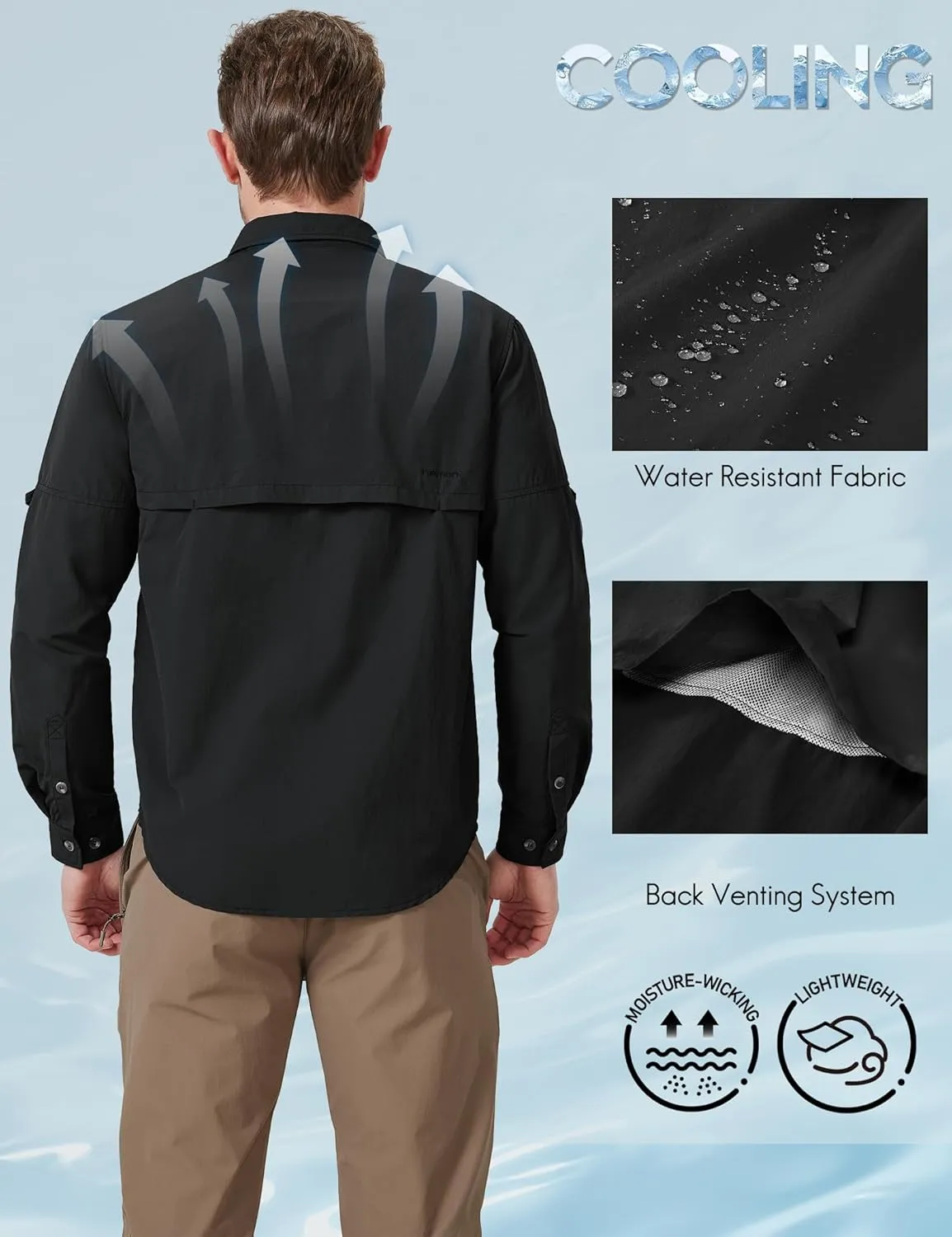 Haimont Men's Sun Protection Button Down Shirts Long Sleeve Hiking Fishing Travel Shirt Quick Dry Outdoor Top