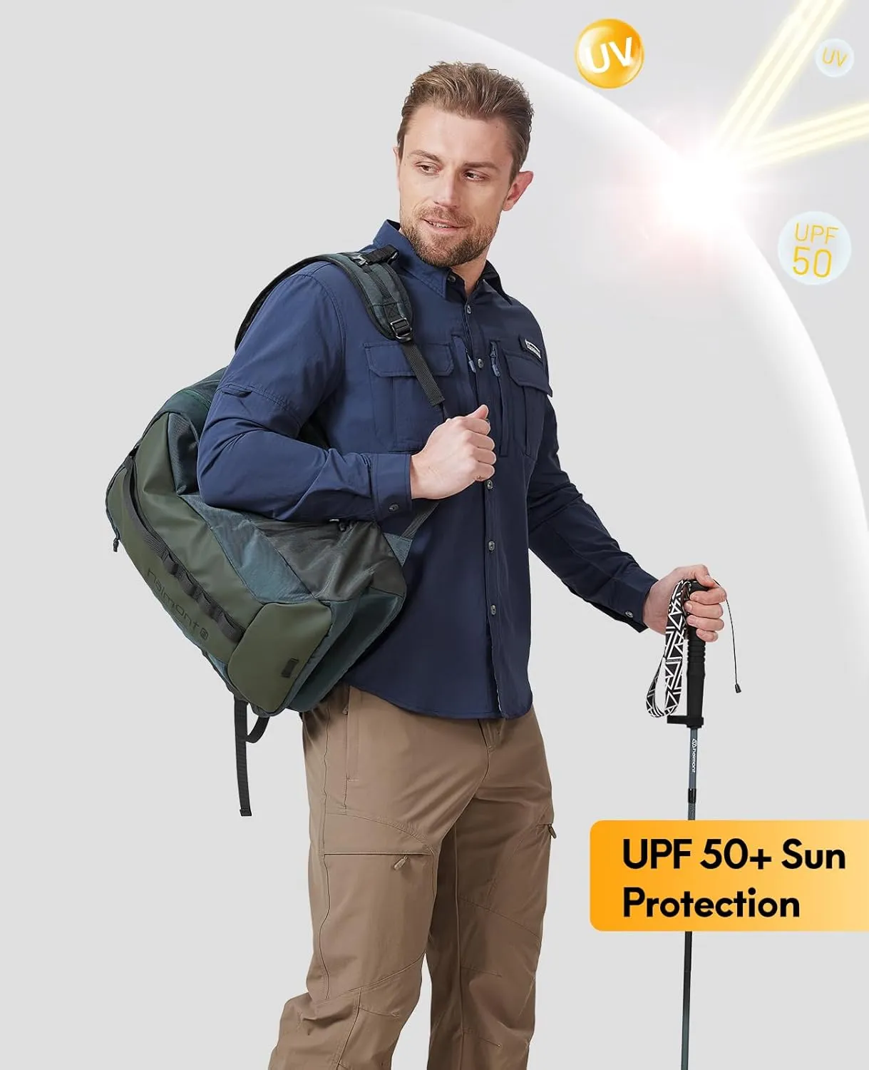 Haimont Men's Sun Protection Button Down Shirts Long Sleeve Hiking Fishing Travel Shirt Quick Dry Outdoor Top