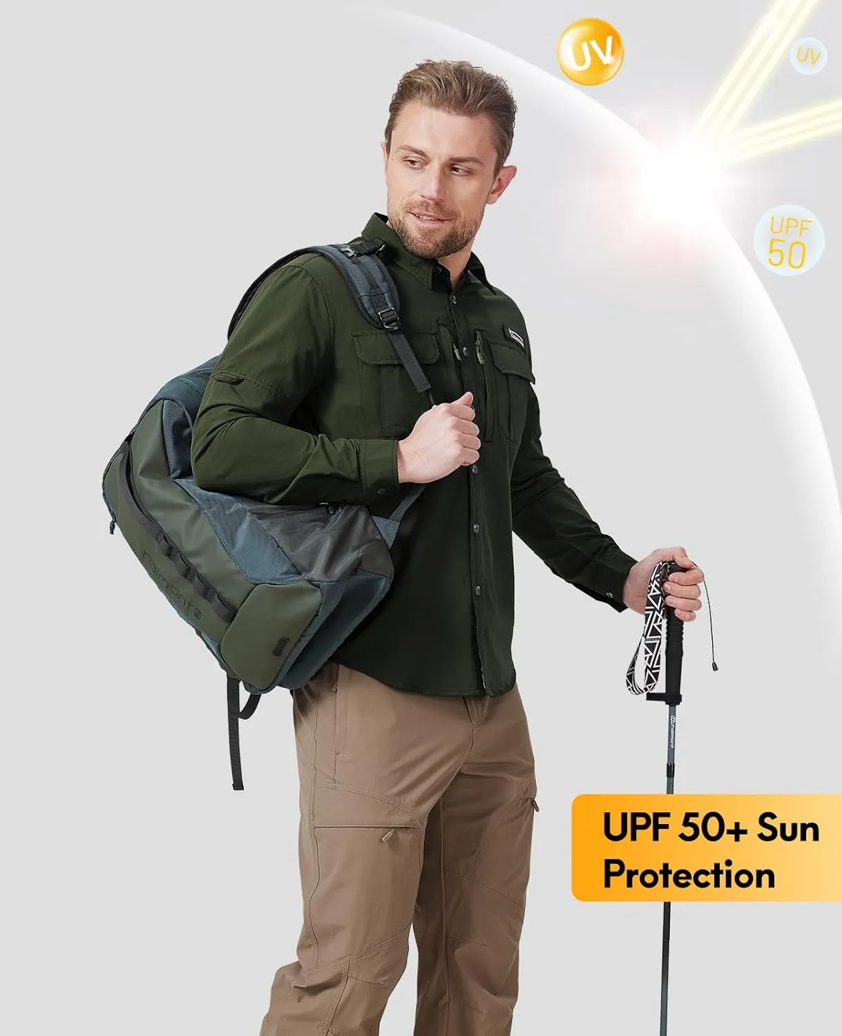 Haimont Men's Sun Protection Button Down Shirts Long Sleeve Hiking Fishing Travel Shirt Quick Dry Outdoor Top