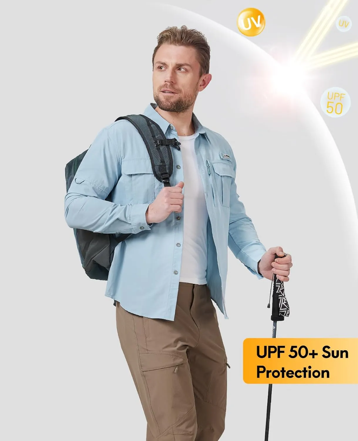 Haimont Men's Sun Protection Button Down Shirts Long Sleeve Hiking Fishing Travel Shirt Quick Dry Outdoor Top