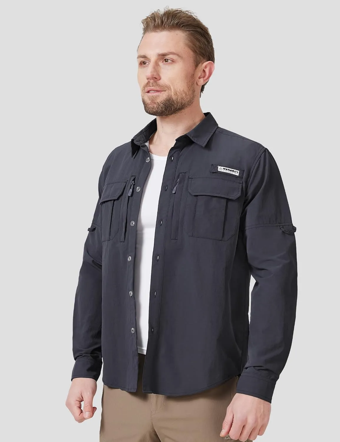 Haimont Men's Sun Protection Button Down Shirts Long Sleeve Hiking Fishing Travel Shirt Quick Dry Outdoor Top