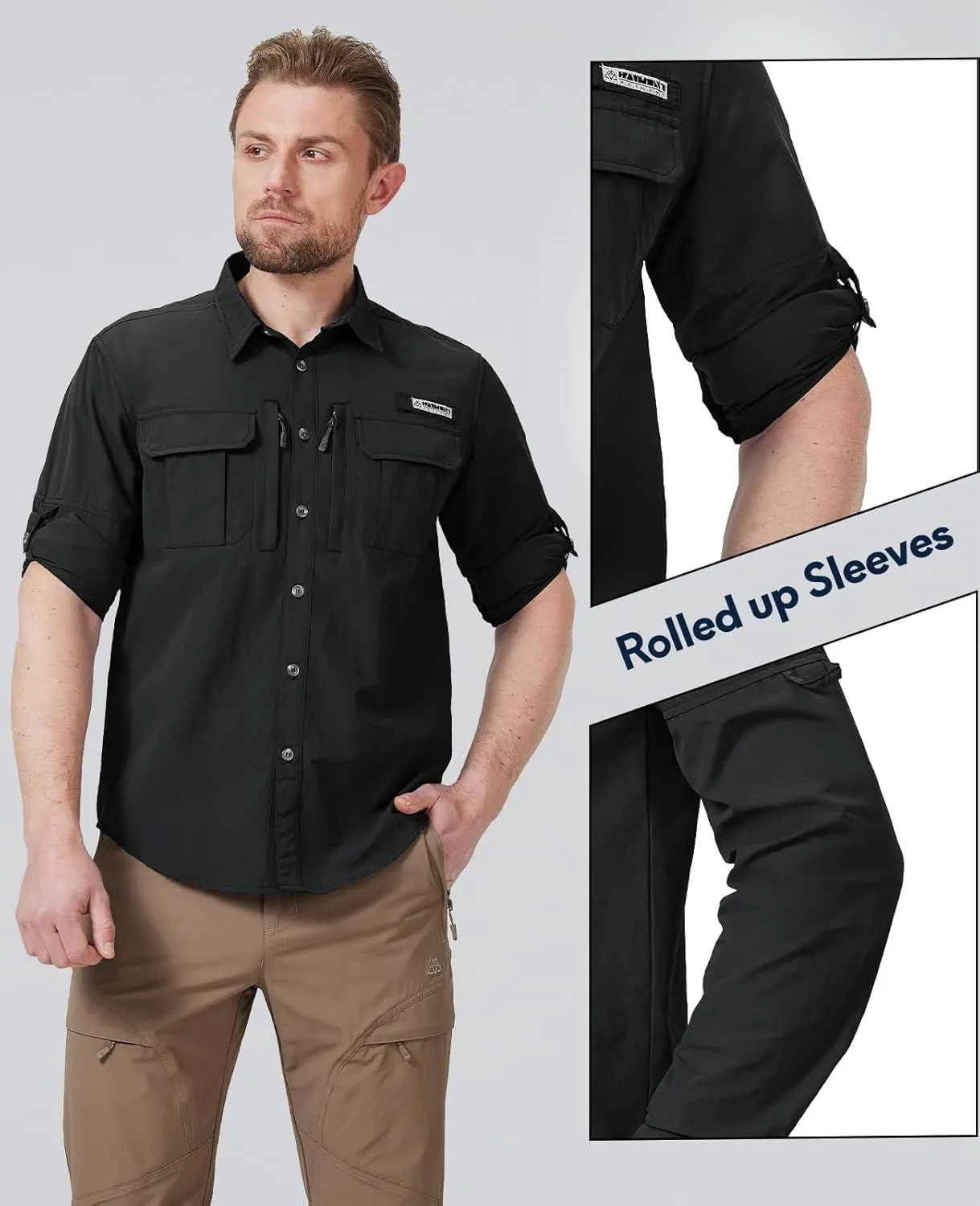 Haimont Men's Sun Protection Button Down Shirts Long Sleeve Hiking Fishing Travel Shirt Quick Dry Outdoor Top