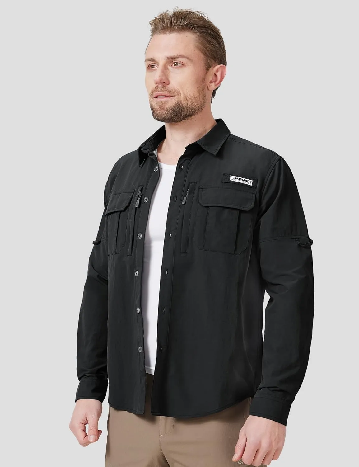 Haimont Men's Sun Protection Button Down Shirts Long Sleeve Hiking Fishing Travel Shirt Quick Dry Outdoor Top