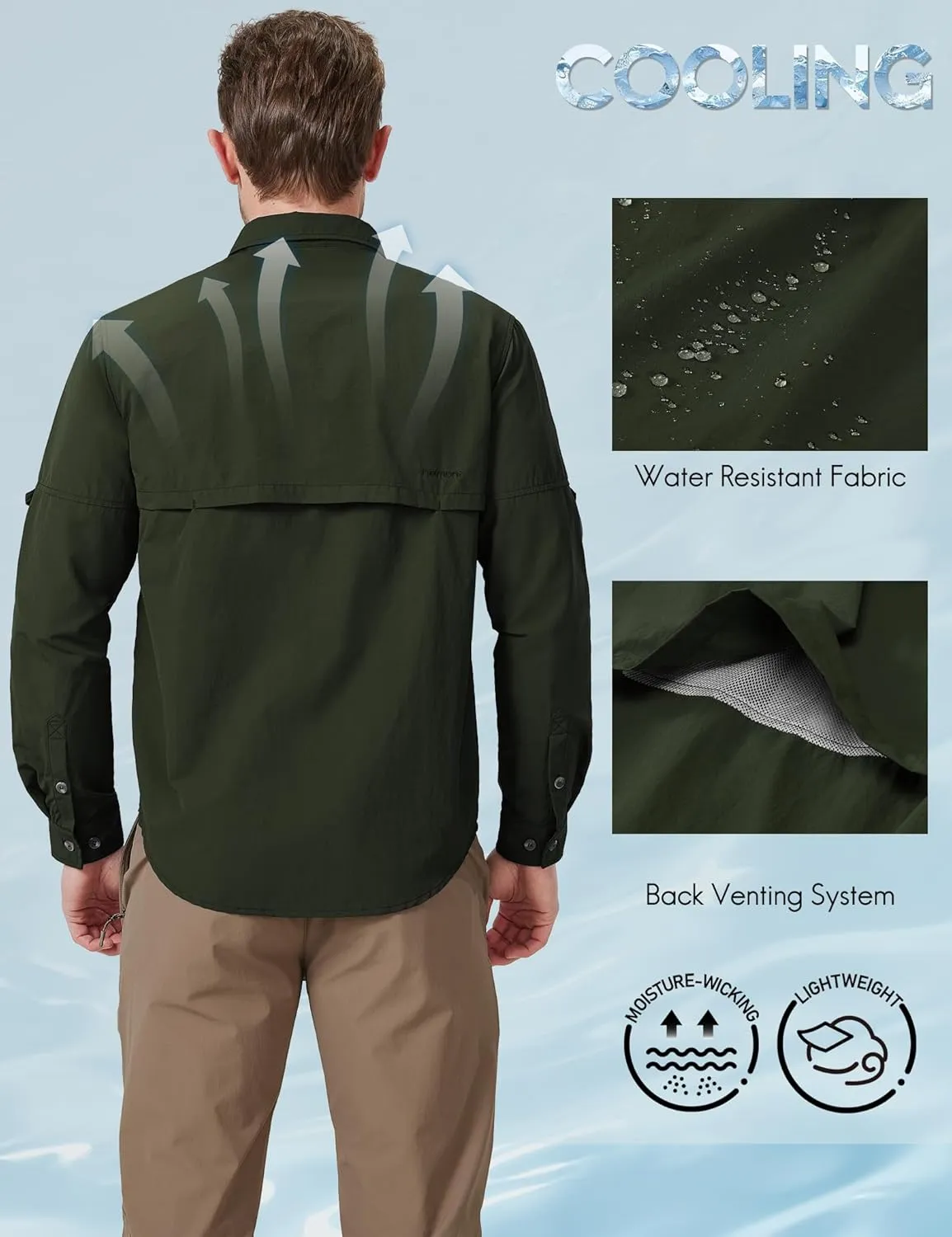 Haimont Men's Sun Protection Button Down Shirts Long Sleeve Hiking Fishing Travel Shirt Quick Dry Outdoor Top