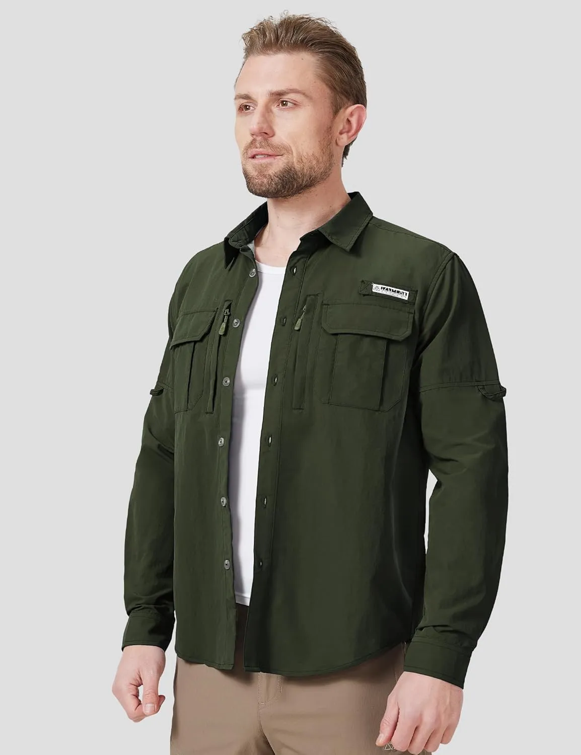 Haimont Men's Sun Protection Button Down Shirts Long Sleeve Hiking Fishing Travel Shirt Quick Dry Outdoor Top