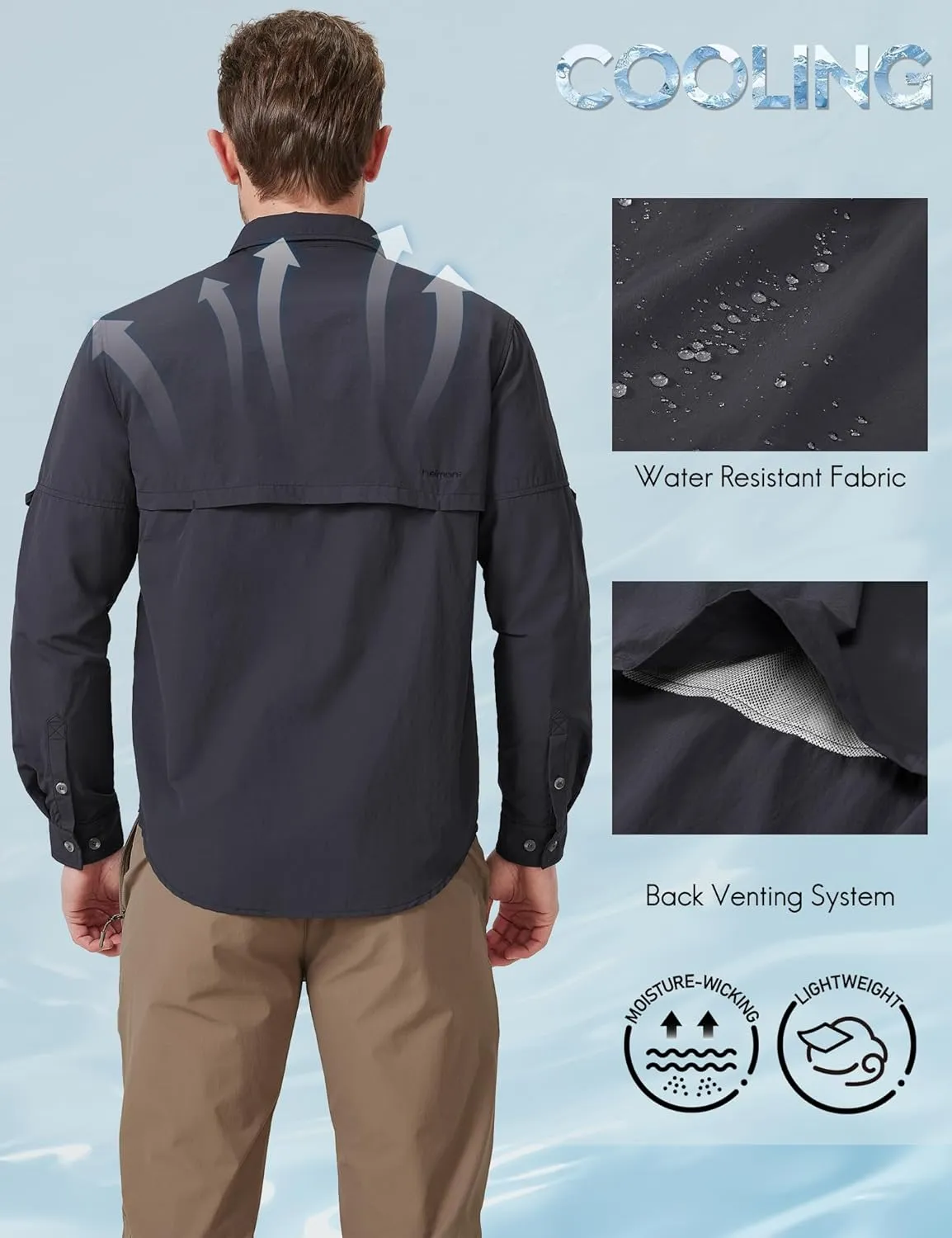 Haimont Men's Sun Protection Button Down Shirts Long Sleeve Hiking Fishing Travel Shirt Quick Dry Outdoor Top