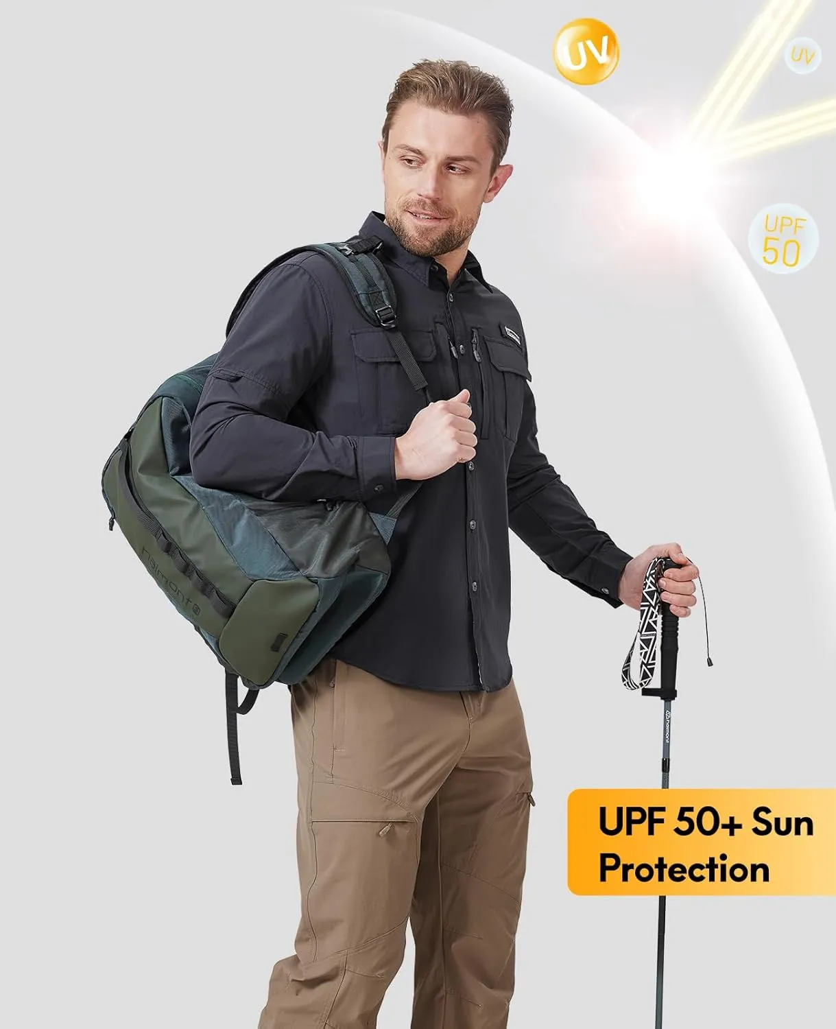 Haimont Men's Sun Protection Button Down Shirts Long Sleeve Hiking Fishing Travel Shirt Quick Dry Outdoor Top