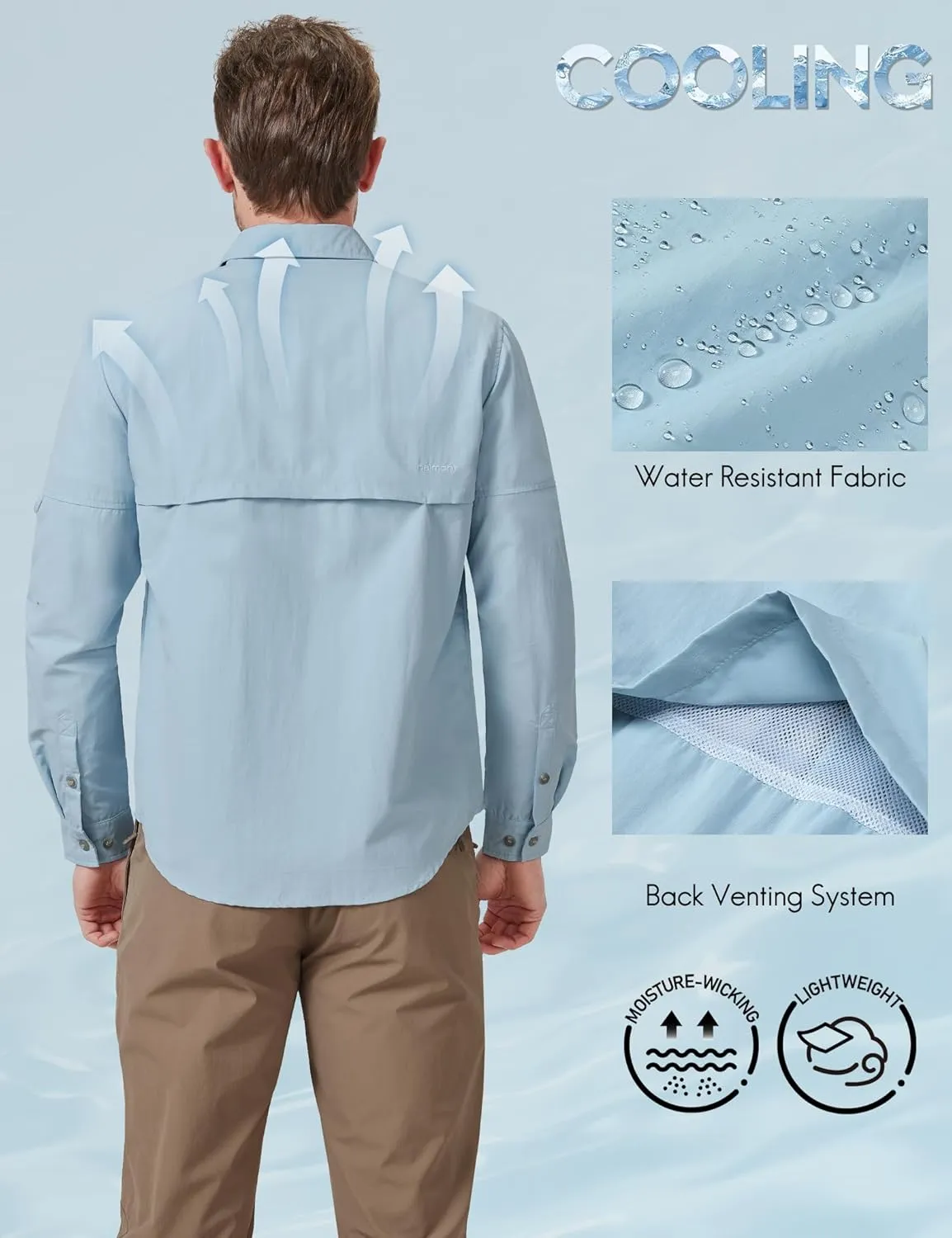 Haimont Men's Sun Protection Button Down Shirts Long Sleeve Hiking Fishing Travel Shirt Quick Dry Outdoor Top