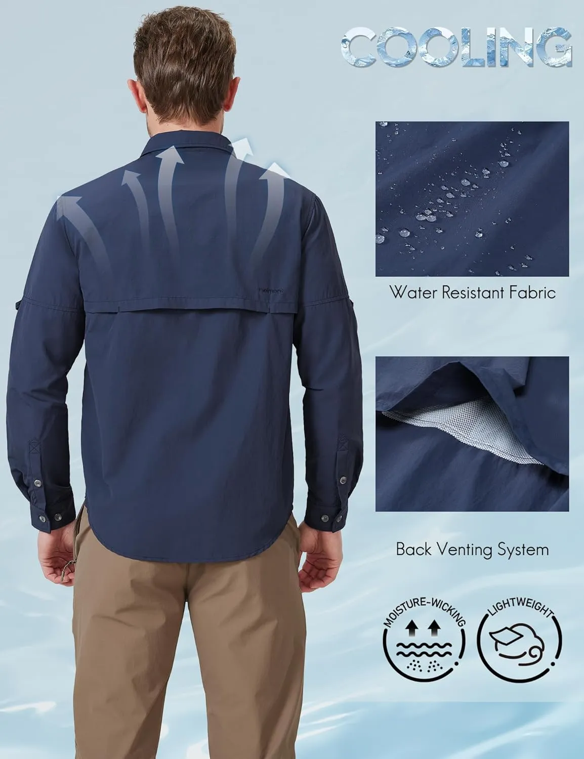 Haimont Men's Sun Protection Button Down Shirts Long Sleeve Hiking Fishing Travel Shirt Quick Dry Outdoor Top