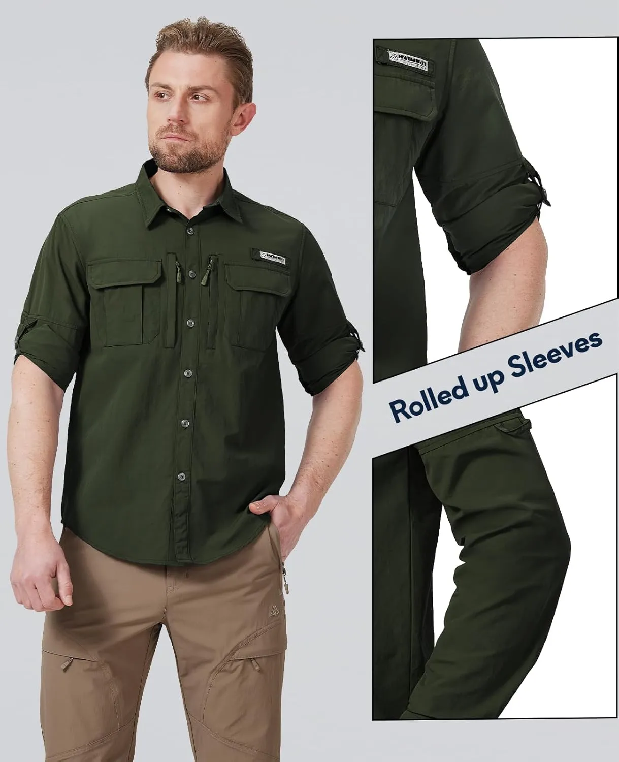 Haimont Men's Sun Protection Button Down Shirts Long Sleeve Hiking Fishing Travel Shirt Quick Dry Outdoor Top