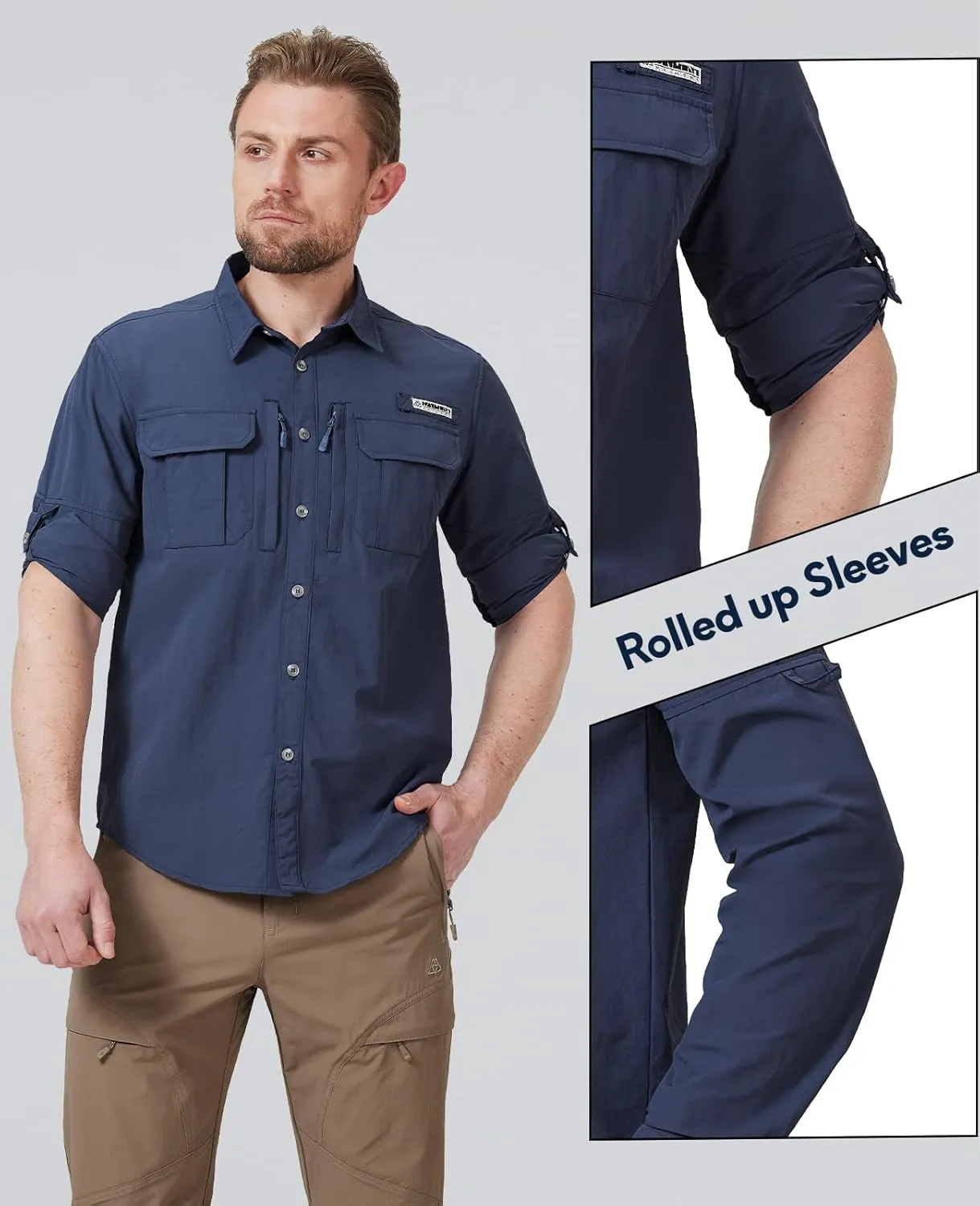 Haimont Men's Sun Protection Button Down Shirts Long Sleeve Hiking Fishing Travel Shirt Quick Dry Outdoor Top