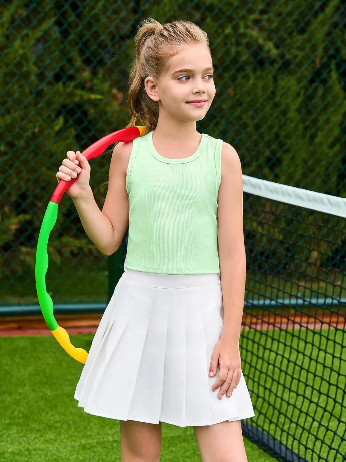 Haloumoning Girls Tank Tops Kids Athletic Ribbed Knit Sleeveless Crop Tops Basic Camisole 5-14 Years