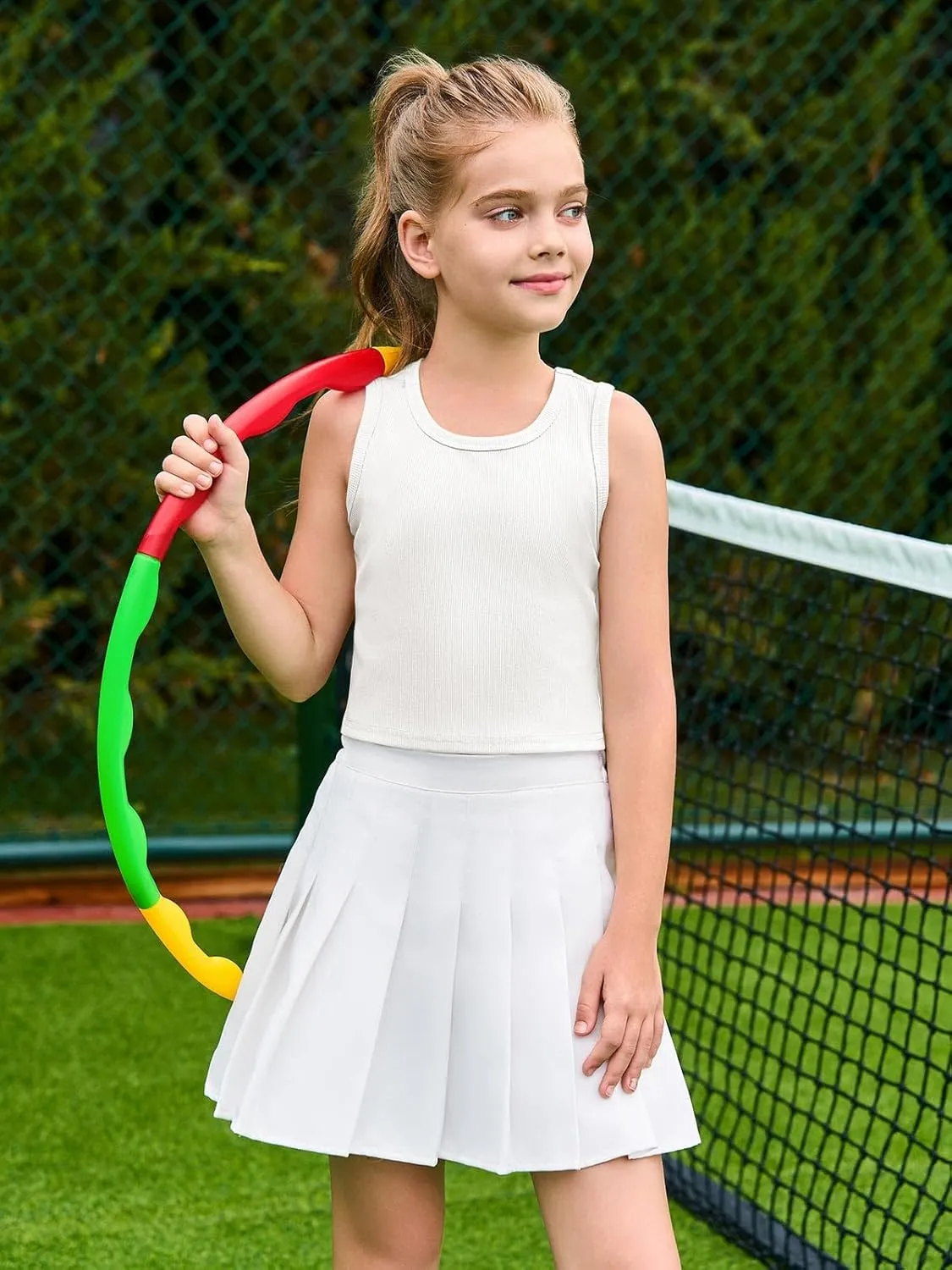 Haloumoning Girls Tank Tops Kids Athletic Ribbed Knit Sleeveless Crop Tops Basic Camisole 5-14 Years