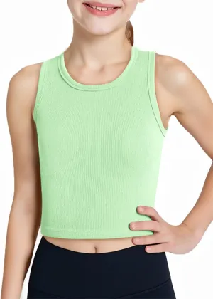 Haloumoning Girls Tank Tops Kids Athletic Ribbed Knit Sleeveless Crop Tops Basic Camisole 5-14 Years