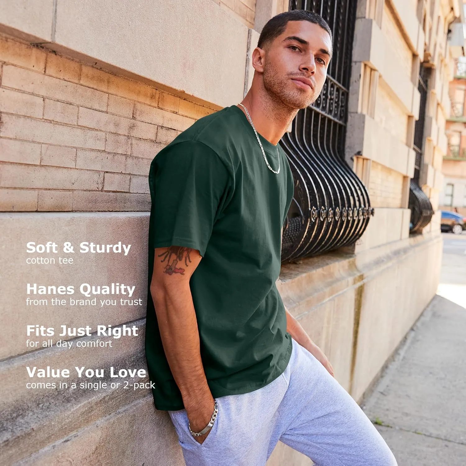 Hanes Men's Beefy-t T-Shirt, Classic Heavyweight Cotton Tee, 1 Or 2 Pack, Available in Tall Sizes