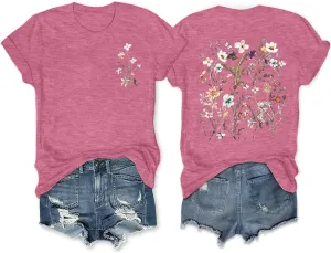 HDLTE Women Vintage Botanical Floral Graphic Tees Casual Boho Short Sleeve Plus Size Tops