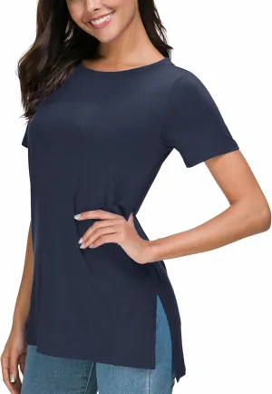 Herou Summer Women Casual Short Sleeve Tops T-Shirts Tees with Side Split
