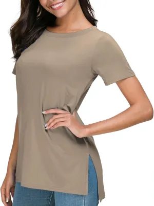 Herou Summer Women Casual Short Sleeve Tops T-Shirts Tees with Side Split
