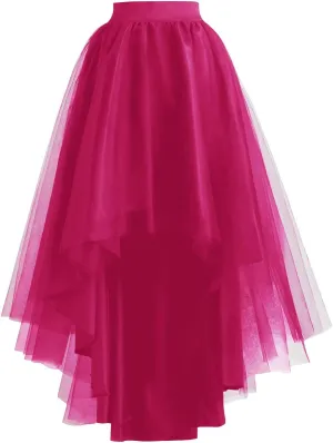 High Low Tulle Skirt for Women Lace up Wedding Party Prom Cocktail Mesh Long Tulle Skirt
