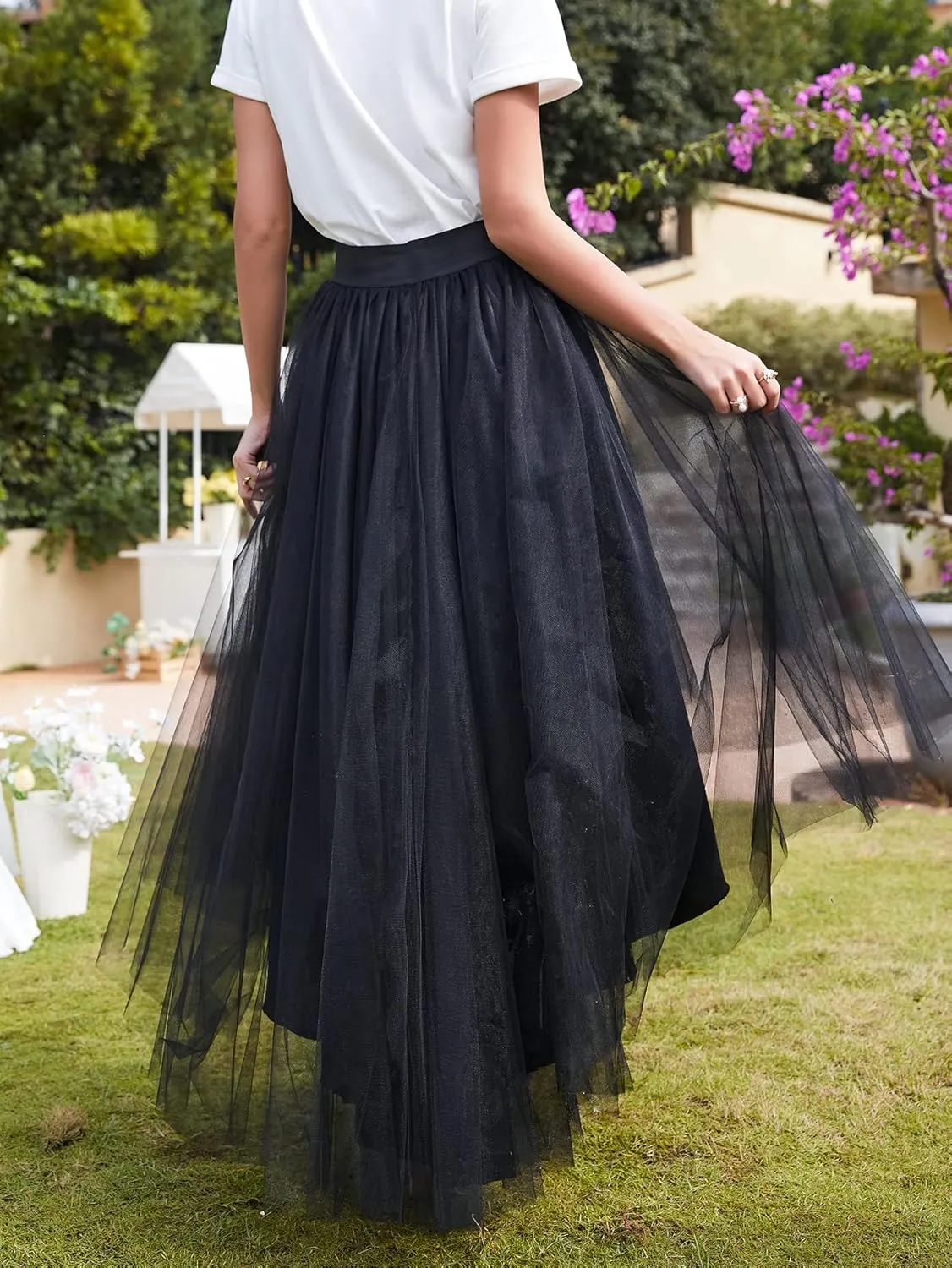 High Low Tulle Skirt for Women Lace up Wedding Party Prom Cocktail Mesh Long Tulle Skirt