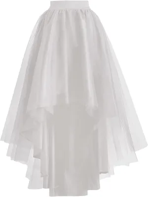 High Low Tulle Skirt for Women Lace up Wedding Party Prom Cocktail Mesh Long Tulle Skirt
