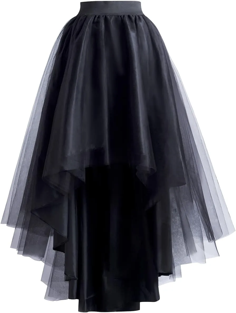 High Low Tulle Skirt for Women Lace up Wedding Party Prom Cocktail Mesh Long Tulle Skirt