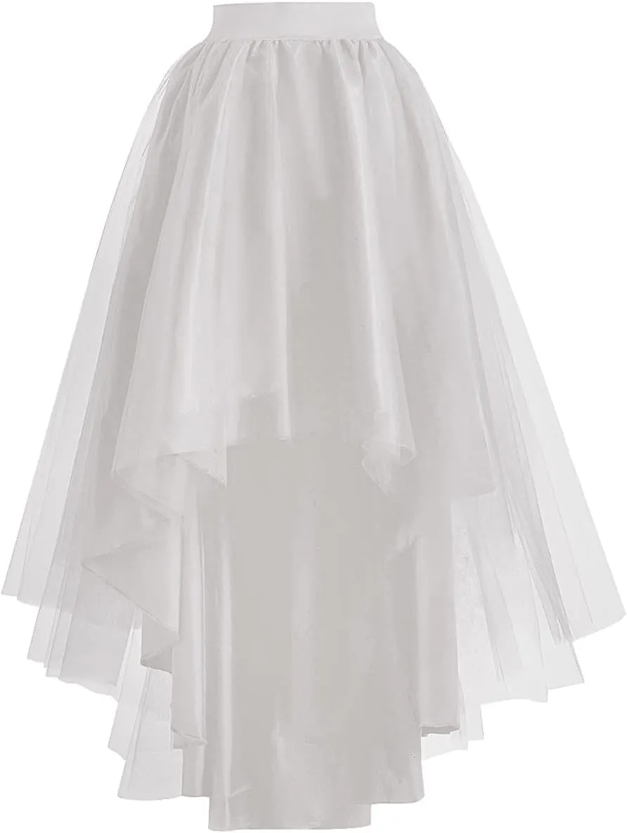 High Low Tulle Skirt for Women Lace up Wedding Party Prom Cocktail Mesh Long Tulle Skirt