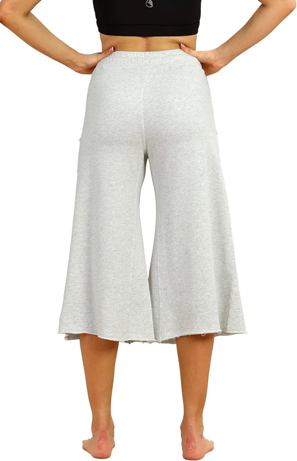 icyzone Culottes Capri Pants for Women - Elastic Waist Wide Leg Joggers Casual Lounge Cotton Sweatpants with Pockets